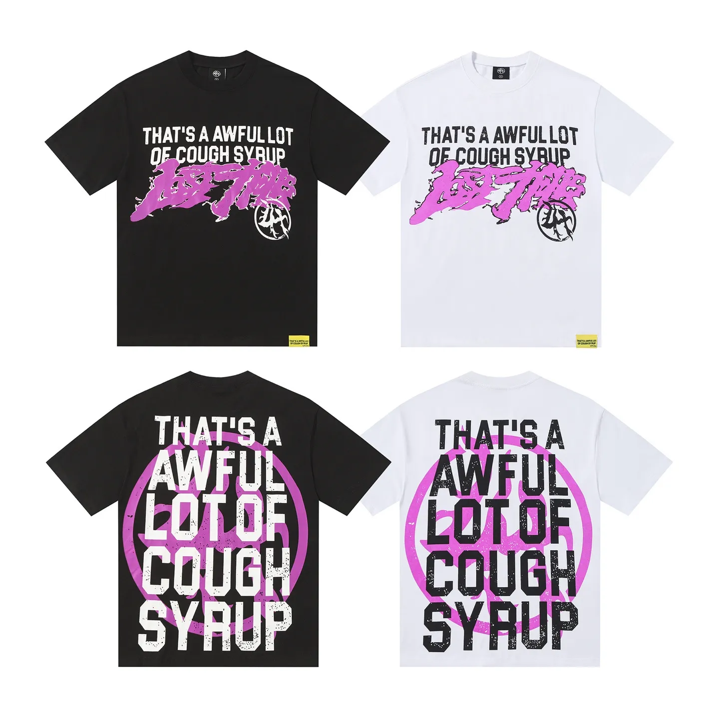 2202#Active Black/Ivory White | THAT'S A AWFUL LOT OF COUGH SYRUP In Stock Real shot American simple fashion brand loose casual T-shirt Fabric (fabric): 32 counts Weight combed double yarn pure cotton Sizes (size): S-M L X L Color (colour): Active Black/Ivory White